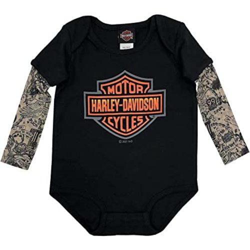 Harley-Davidson Baby Boys' Bar & Shield Mesh Tattoo Long Sleeve Creeper - Black