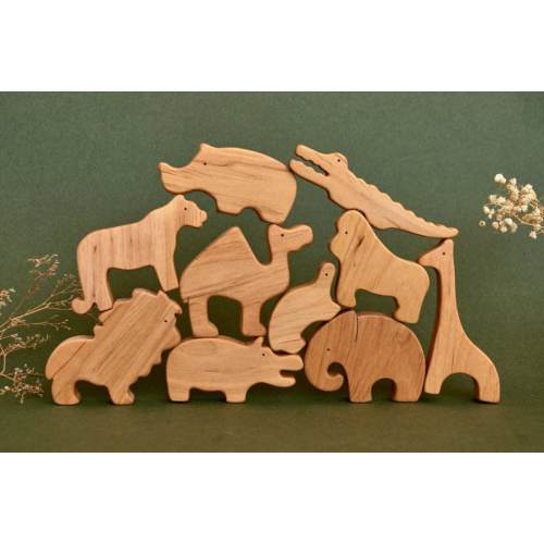 Simple design wooden Safari animals toys figurines baby