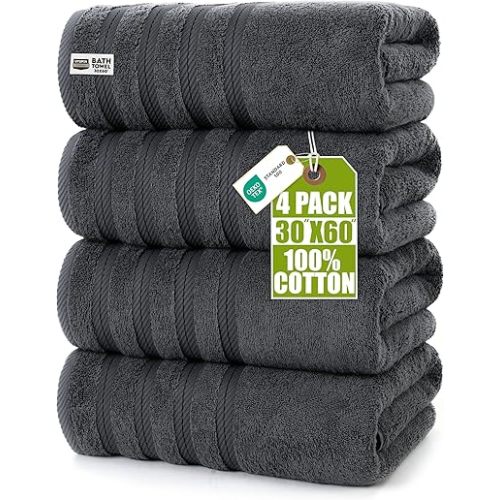Utopia Towels 4 Pack Premium Extra Large Bath Towels Set, (30 x 60 Inches) 100% Ring Spun Cotton, Lightweight and Highly Absorbent Quick Drying Towels, Perfect for Daily Use (Grey)