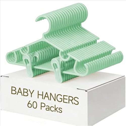 Baby Hangers with Clips (20 Hangers & 40 Clips) Non Slip Kids Hangers for Clothes, Infant & Toddler Space Saving Plastic Hangers with Shoulder Grooves, （Green,60 Packs ）