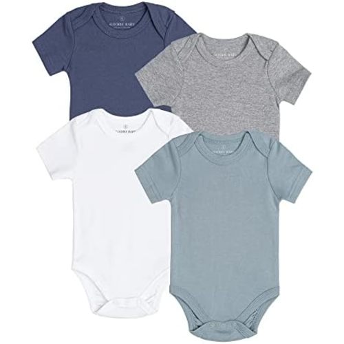 Baby Classic Bodysuit Set, 100% Cotton Boy Girl Unisex Onesie, 4 Pack
