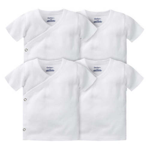 4-Pack Baby Neutral White Organic Short Sleeve Side Snap Shirt