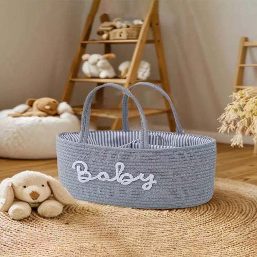 Estbridge 1pc Baby Basket  For Baby Shower Baby Registry Search Letter Design New Baby Gift Gender Neutral Baby Gift Basket Baby Shower Gift Nursery Storage MAMA Bag