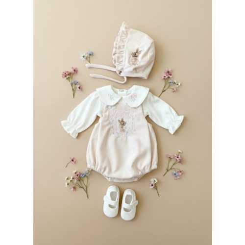 Velvet Easter Romper for Girls With Bunny Embroidery. Set : Romper, Shirt, Bonnet, and Blanket. - Etsy