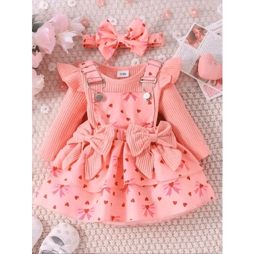 girls pink top bow heart suspender dress hair accessory - Temu