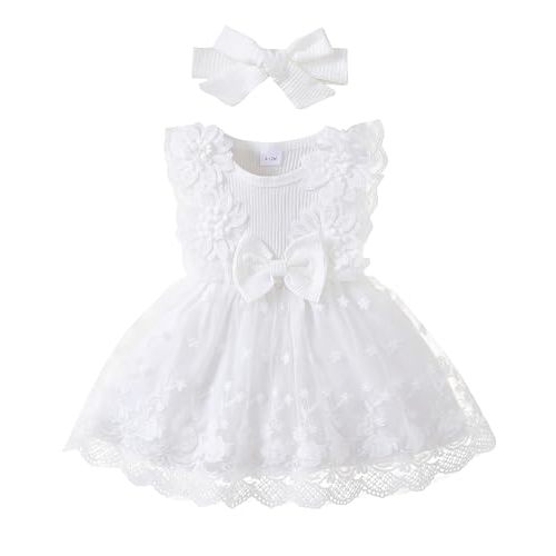 Renotemy Baby Girl Flower Dress Summer, Tutu Tulle Boho Princess Wedding Birthday Party Dresses for Infant Girls 0-18 Months