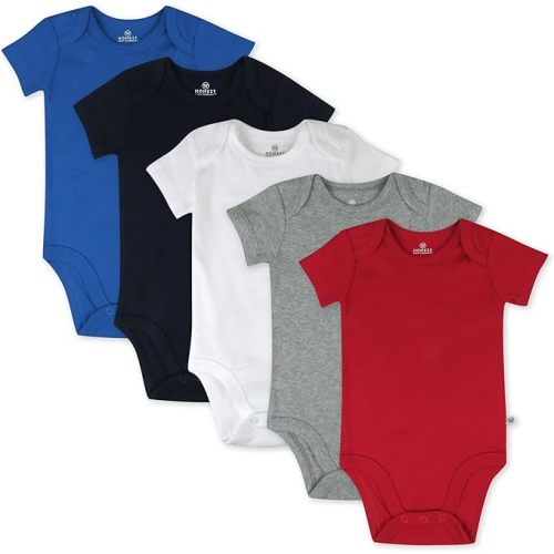 HonestBaby baby-boys 5-pack Short Sleeve Bodysuits One-piece 100% Organic Cotton for Infant Baby Boys