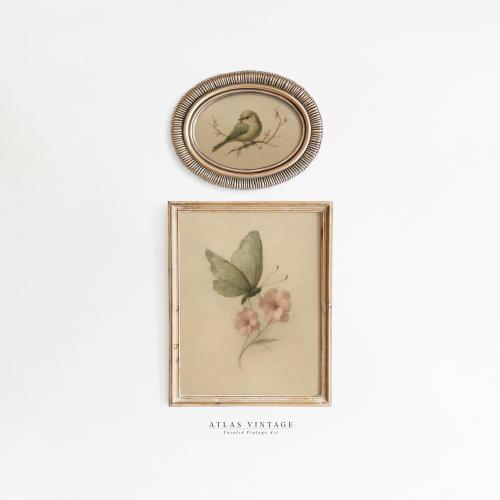 Vintage Bird and Butterfly Print Set, Cottagecore Botanical Art (Digital Download)