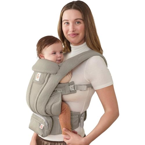 Ergobaby Omni Deluxe Baby Carrier for Newborn to Toddlers 0-48 Months (7-45 lbs) - 4-Position Breathable Mesh Baby Carrier with Ergonomic Support, Storage Pockets, and Sun Hood - Soft Olive