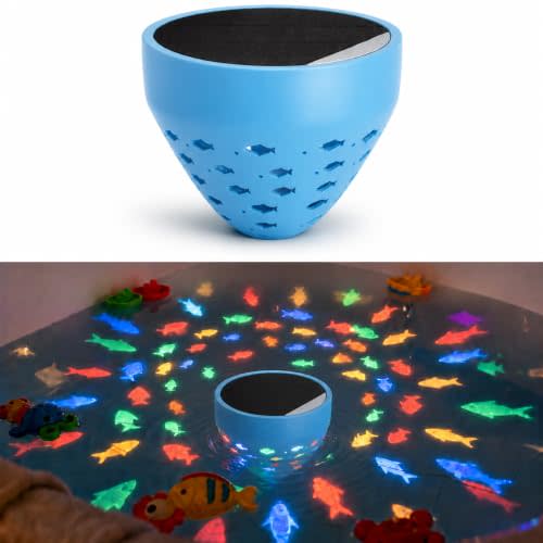 Waterproof Bathtub Light for Kids, Solar Powered Fish Bath Lights for Tub | Bath Time, Color Changing Mood Lighting with Fish World Light Show