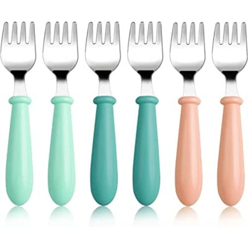 6-Pack Stainless Steel Toddler Forks with Round Handle, Baby & Kids Utensils for Self-Feeding Dishwasher Safe