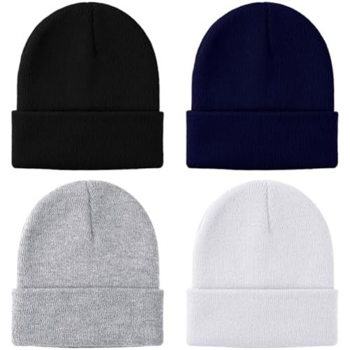 Glooarm 4 Pack Kids Beanie Hats Winter Toddler Beanies Acrylic Kid's Knit Cuffed Beanie Warm Skull Cap Beanies for Boys Girls