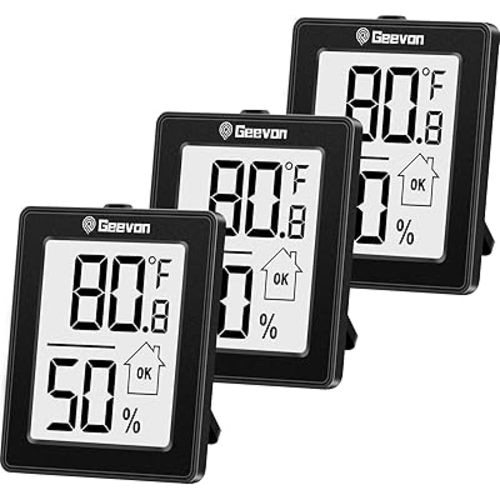 Geevon Digital Hygrometer, 3 Pack Indoor Thermometer Room Humidity Gauge with Battery,Digital Temperature Gauge Humidity Meter Indicator for Home, Office, Greenhouse, Mini Hygrometer,Black