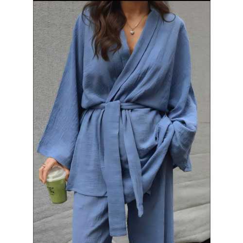 Muslin Cotton Pajama Set: Kimono Soft Robe Lounge Wear Gift for her