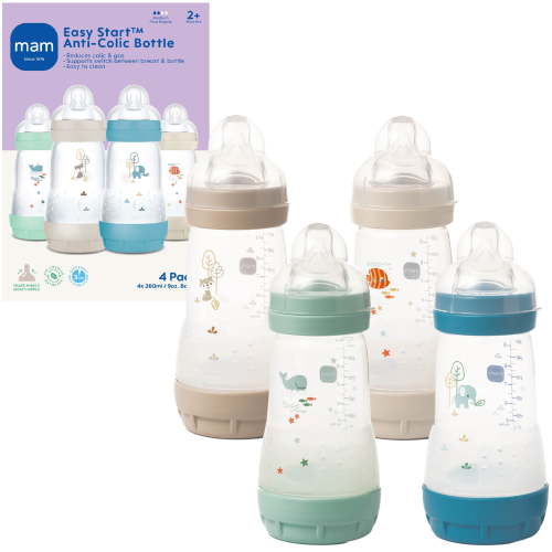 MAM Easy Start Self-Sterilizing Anti-Colic Baby Bottles 9oz 4 Pack for Newborns