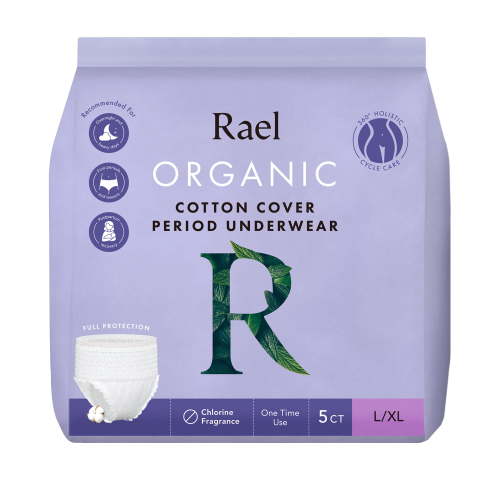 Rael Certified Organic Cotton Disposable Period Underwear, for Heavy Flows, Size L/XL, 5 Count