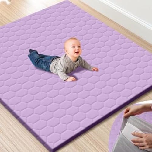TINYHARBO Premium Foam Baby Play Mat 50" x 50" with Removable Cover, Extra Thick Padding Playpen Mat, Non-Slip Floor Mat, Stylish & Easy to Clean for Crawling Baby, Infants & Toddlers, Purple