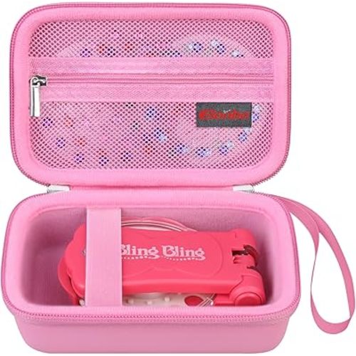 Elonbo Carrying Case for Blinger Dazzling Starter Kit, Blinger Kids Glam Collection Starter Kit Storage Bag, Kids Hair Styling Tool Travel Organizer Holder, Pocket fits Gems Rhinestones, Pink