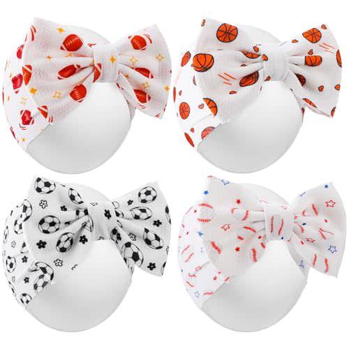 JATEBI 4 Pack Baby Girl Headbands Sporty Ball Bow Hair Accessories Football Baseball Basketball Hairbands for Newborn Infants Toddlers