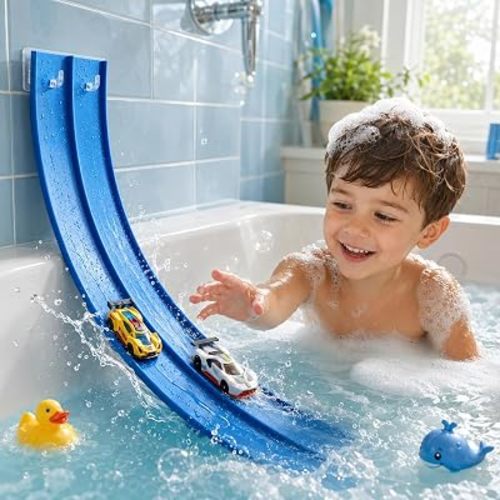 Race Car Bath Toys for Kids, Toddler Bath Toys with Race Track and 2 Cars