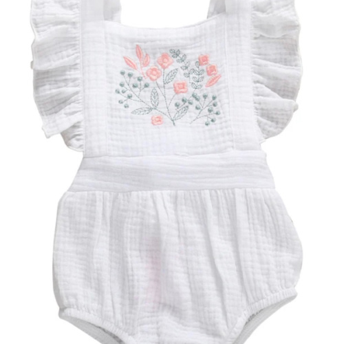 THEA Embroidered Ruffle Romper - Hazel & Bo