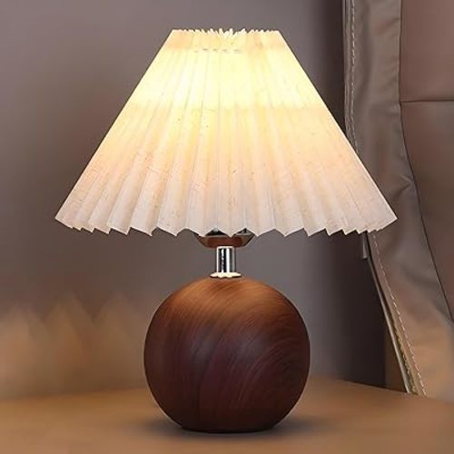 Ceramic Table Lamp for Bedroom, Small Space Pleated Cute Bedside Table Lamp with Switch, Night Light, Decor Desk Lamps for Living Room, Kids Room, Dorm, Office, Nursery with E26 LED Bulb