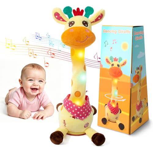 Emoin Dancing Talking Giraffe Baby Toy | Adjustable Volume Singing 10 Children's Songs, Mimicking Recording Repeating What You Say for Toddlers