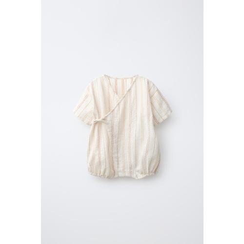 CONTRAST TOPSTITCHED WRAP ROMPER - Ecru | ZARA United States