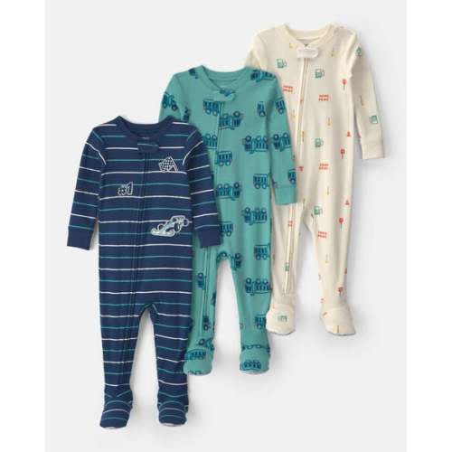 Baby Boy 3-Pack Racecar 100% Cotton 1-Piece Pajama Sets - Green/Blue/Cream | Carter's