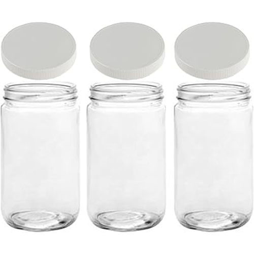 JARMING COLLECTIONS 32oz Extra Wide Mouth Glass Storage Jar with BPA-Free Plastic Lid – Quart Size Airtight Mason Jar for Kitchen, Pantry, and Food Storage (Set of 3)
