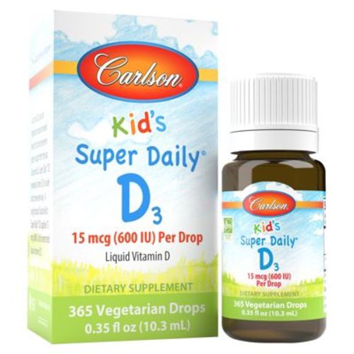Carlson - Kid's Super Daily D3, Vitamin D Drops, 600 IU (15 mcg) per Drop, Vegetarian, Unflavored, 365 Drops