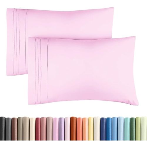 Standard Pillow Cases Set of 2 - Ultra-Soft Hotel Quality Pillowcase Covers - Comfy & Wrinkle Free - Stain and Fade Resistant - Machine Washable Pillow Protectors - 2 Piece Set - Standard Light Pink