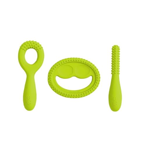 Amazon.com : ezpz Oral Development Tools (3 Pack in Lime) - Non-Slip Loop, Smile and Stick, 100% Silicone Tools That Encourage Speech Sound - Sensory Bumps - Dishwasher Safe - 3 Months+ : Baby