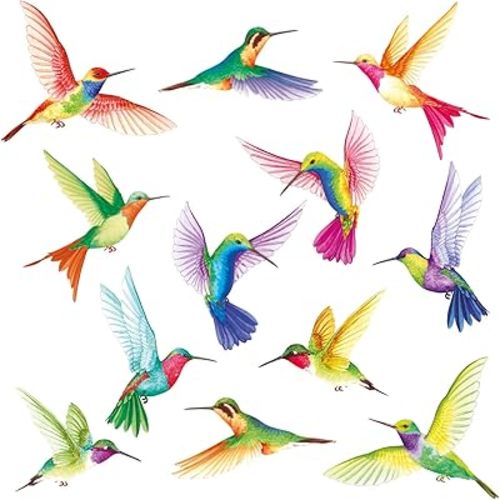 DECOWALL DS-8060 Tropical Flowers and Hummingbirds Wall Decals Stickers Room Bedroom Living décor Art Bird murals Removable Leaf Tree Vinyl Nursery Stick Window Home Peel DIY Kids Flying Decorations