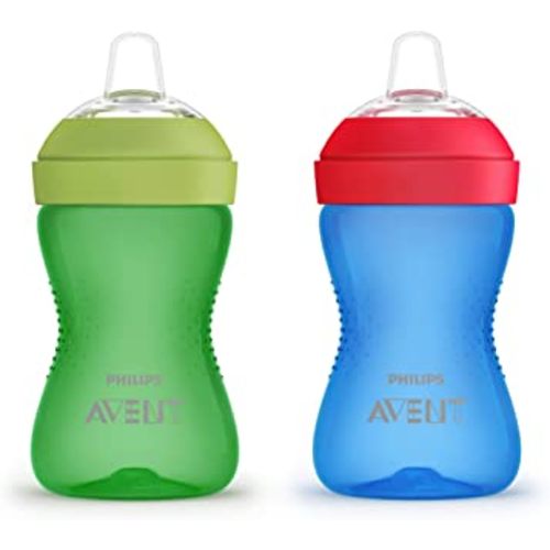 Philips Avent My Grippy Spout Sippy Cup with Soft Spout and Leak-Proof Design, Blue/Green, 10oz, 2pk, SCF801/21