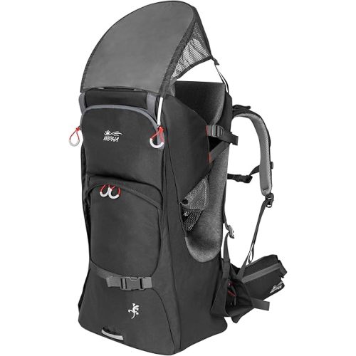 WIPHA Toddler Hiking Carrier, Baby Backpack with Sun Canopy & Storage,Black