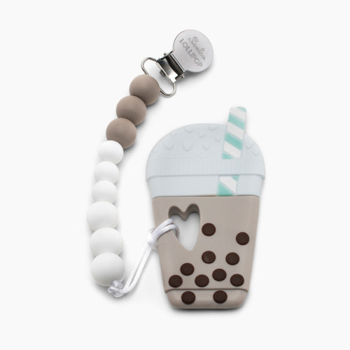 Loulou Lollipop Silicone Teether with Gem Clip - Milk Tea Bubble Tea