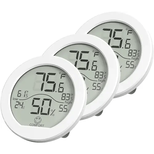 Indoor Thermometer Digital Hygrometer 3 Pack – Room Thermometer and Humidity Gauge – LCD Hygrometer Thermometer with Max and Min Records(White)