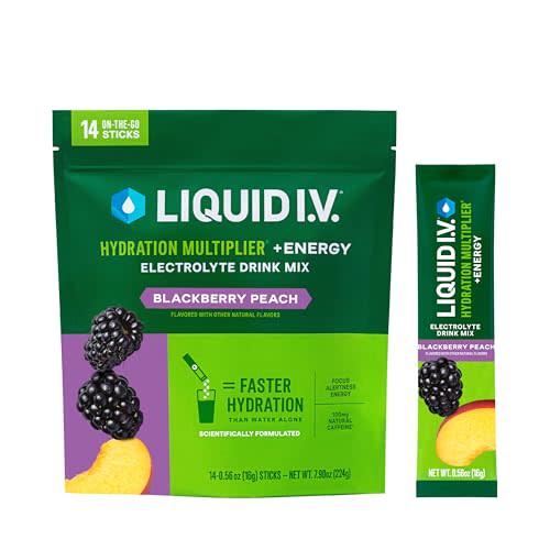 Liquid I.V.® Hydration Multiplier +Energy | Blackberry-Peach | Electrolyte Powder Drink Mix | 3 Pack (42 Servings)