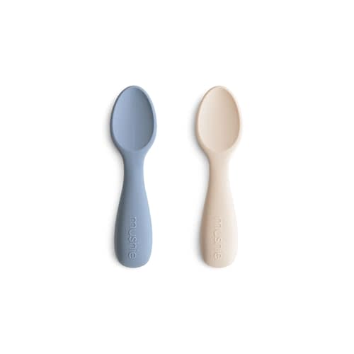 mushie Silicone Toddler Starter Spoons | 2 Pack (Tradewinds/Shifting Sand)