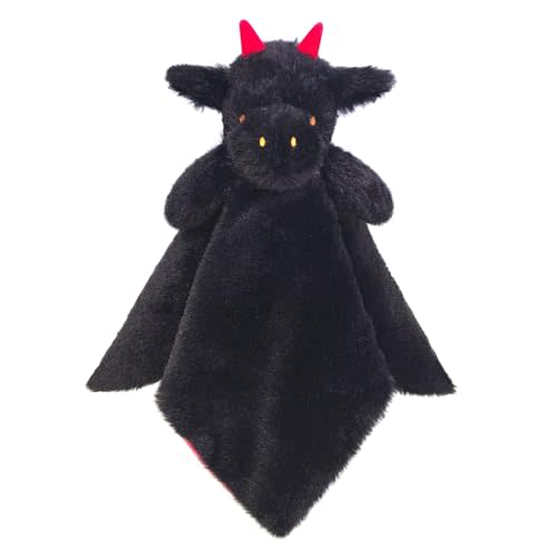 Baby Black Dragon Soft Stuffed Animal Security Blanket, Plush Dinosaur Character Lovey Blanket, Baby Shower/Nursery Gift, Newborn Infant Toddler Snuggle Blankie for Girls Boys, 14 Inches