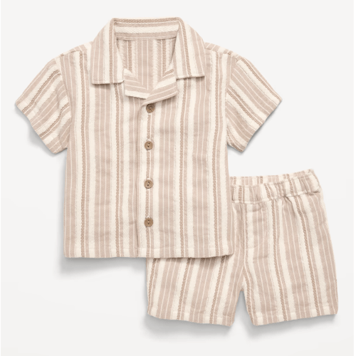 Short-Sleeve Textured Striped Shirt and Shorts Set for Baby