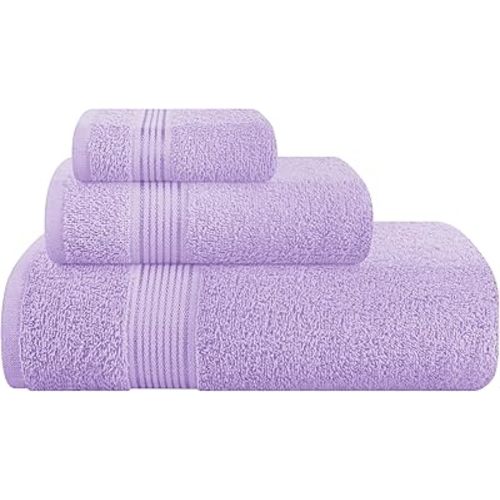 Belizzi Home Ultra Soft 3 Pack Cotton Towel Set, Contains a Bath Towel 28x55 inch, a Hand Towel 16x24 inch & a Wash Coth 12x12 inch, Ideal Everyday use, Compact & Lightweight - Purple