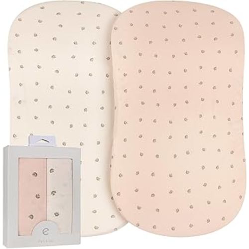 Ely’s & Co. Bassinet Sheets, Baby Girl Fitted Bassinet Mattress Sheet Set - 2 Pack, 100% Jersey Knit Cotton, fits Oval, Hourglass and Rectangle Mattress, Pink Vintage Floral Collection, 32”x16”x3”