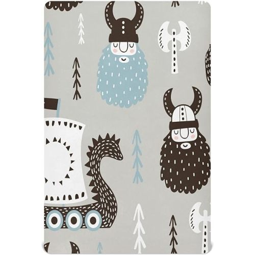 Viking Boat Grey Fitted Crib Sheets for Unisex Baby, Soft and Breathable Portable Mini Stretchy Crib Sheet for Standard Crib and Toddler Mattresses, 52 * 28 Inch