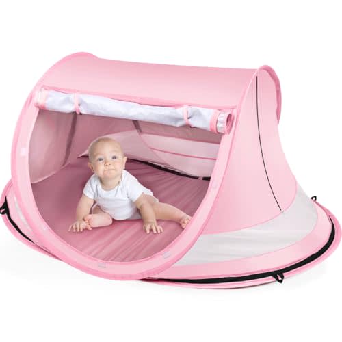 Baby Beach Tent,Large Pop Up Beach Tent Sun Shade for Beach,Portable Baby Travel Tent with Mosquito Net,Indoor Baby Play Tent,UPF 50+ UV Protection Sun Shelters for Infants