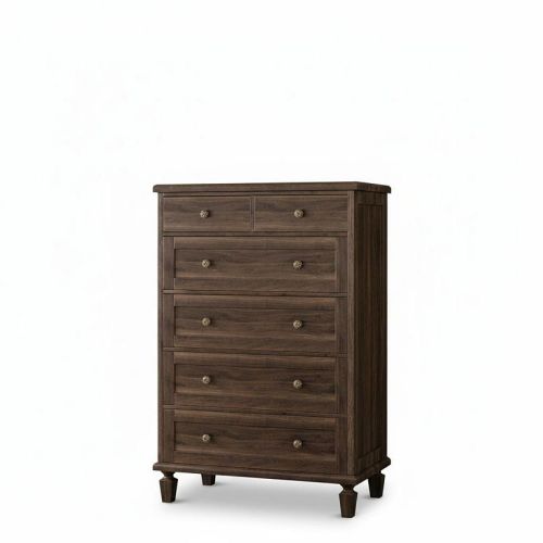 Vintage 6 Drawer Tall Dresser, Carved Handles & Tapered Legs - Large Capacity Bedroom, Living Room