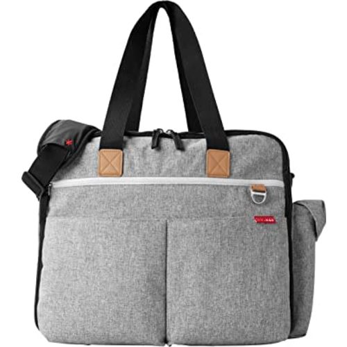 Skip Hop Diaper Bag: Iconic Duo Weekender, Extra Large Capacity with Changing Pad & Stroller Attachment, Grey Melange