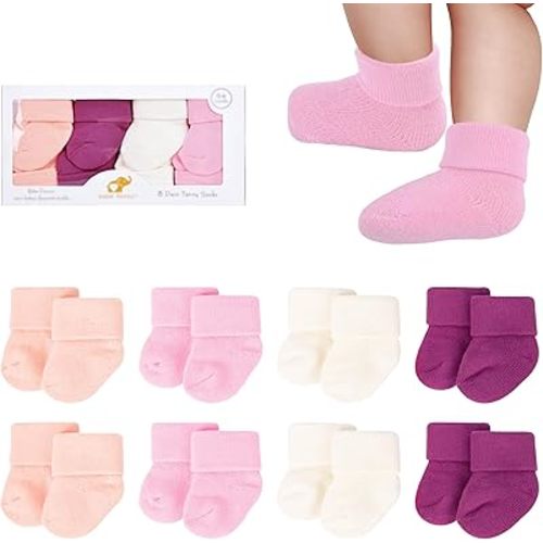 8 Pairs Newborn Socks Thick Cotton Terry Turn Cuff Baby Socks 0-6 Months Cute Gifts for Preemie Infant Girl Boy