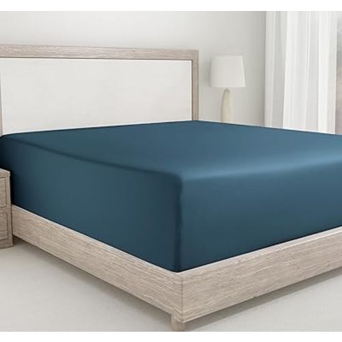 California Design Den Fitted King Sheet Only, Deep Pocket Soft 400 Thread Count 100% Cotton, No Pop-Off Elastic, Durable Sateen Weave Sheet Only (King, Peacock Blue)